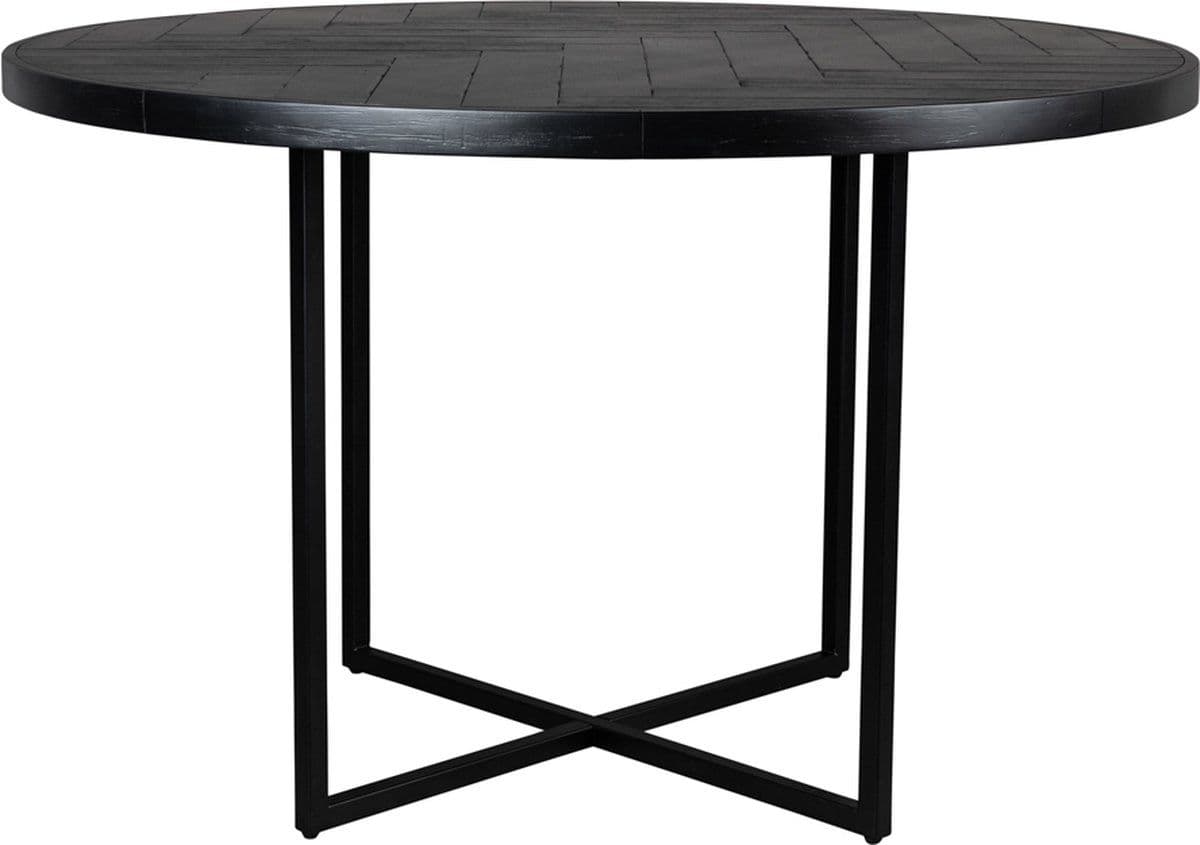 Dutchbone Class - Eettafel Rond 120 cm - Visgraat tafelblad - Zwart