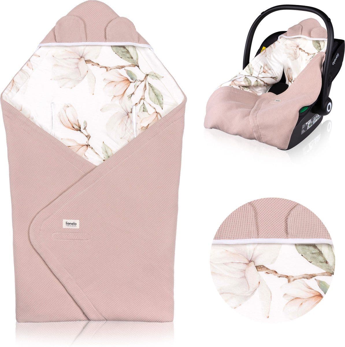 Lionelo Travel Swaddle Blanket - Omslagdoek voor Autostoel & Kinderwagen - 100% Katoen & Bamboe - TOG 2.5 - Hypoallergeen - Beige - Verstelbaar met