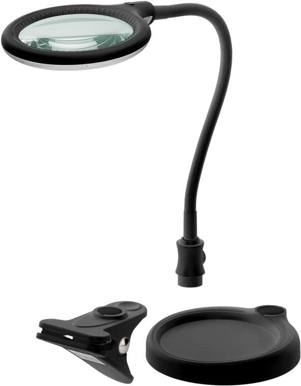Goobay LED statief/clip loeplamp 6 W, zwart - 480 lm, 100 mm glazen lens, 1,75x vergroting, 3 dioptr