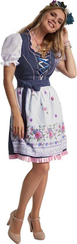 Dressforfun Mini-Dirndl Garching model 2 - verkleedkleding - vetersluiting met strass - donkerblauw (XXL)