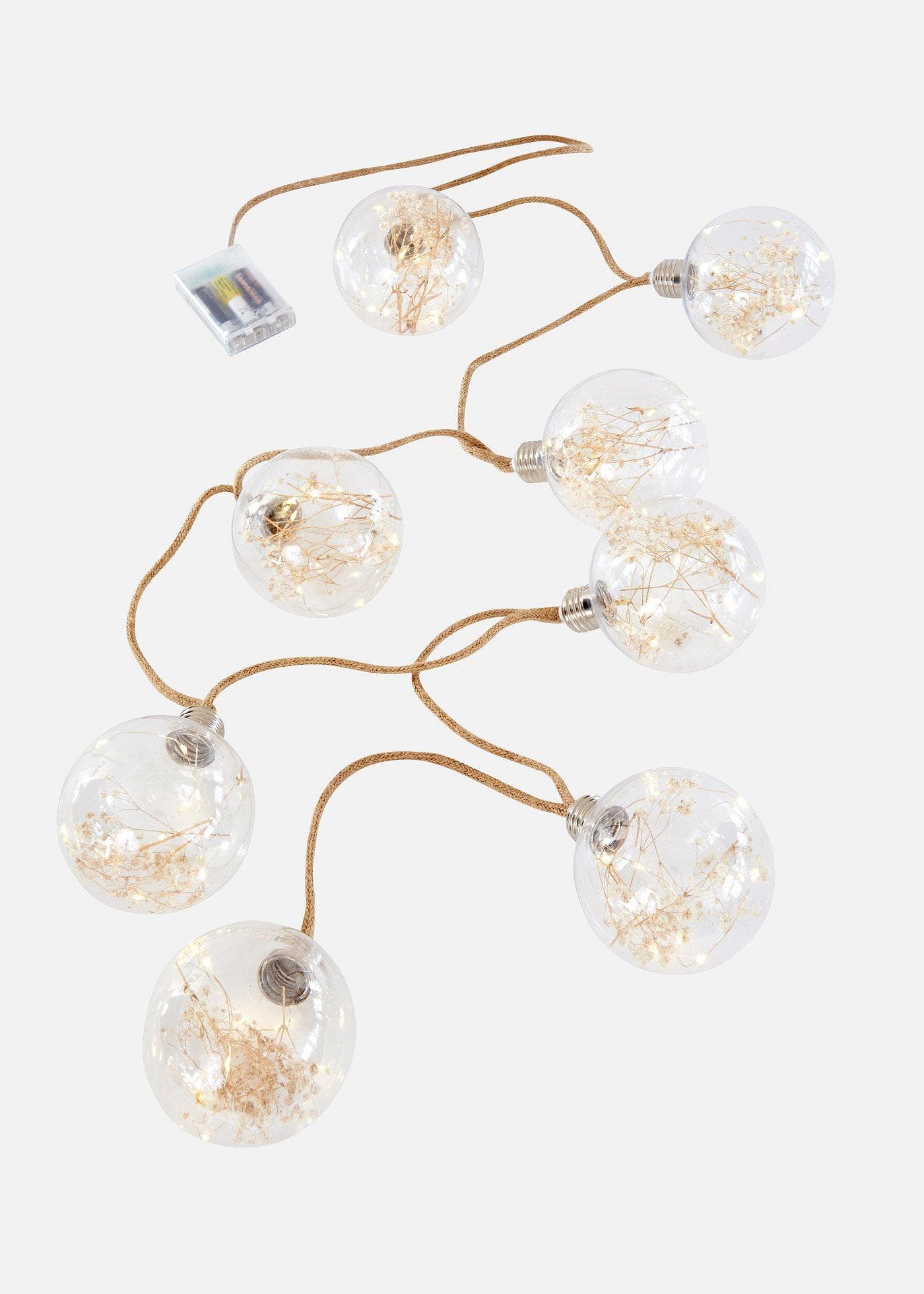Guirlande lumineuse LED avec 8 boules avec fleurs séchées