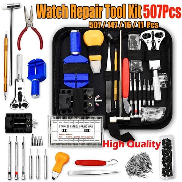 507/147/11 pièces Kit d'outils de réparation de montre support de bracelet de montre dissolvant goupilles de liaison barre à ressort horloger outil
