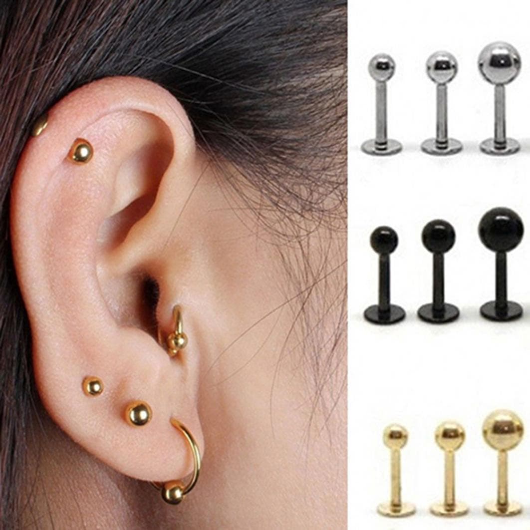 Femmes Punk acier haltère oreille Cartilage Helix Tragus boucle d'oreille barre Piercing 1 cm argenté