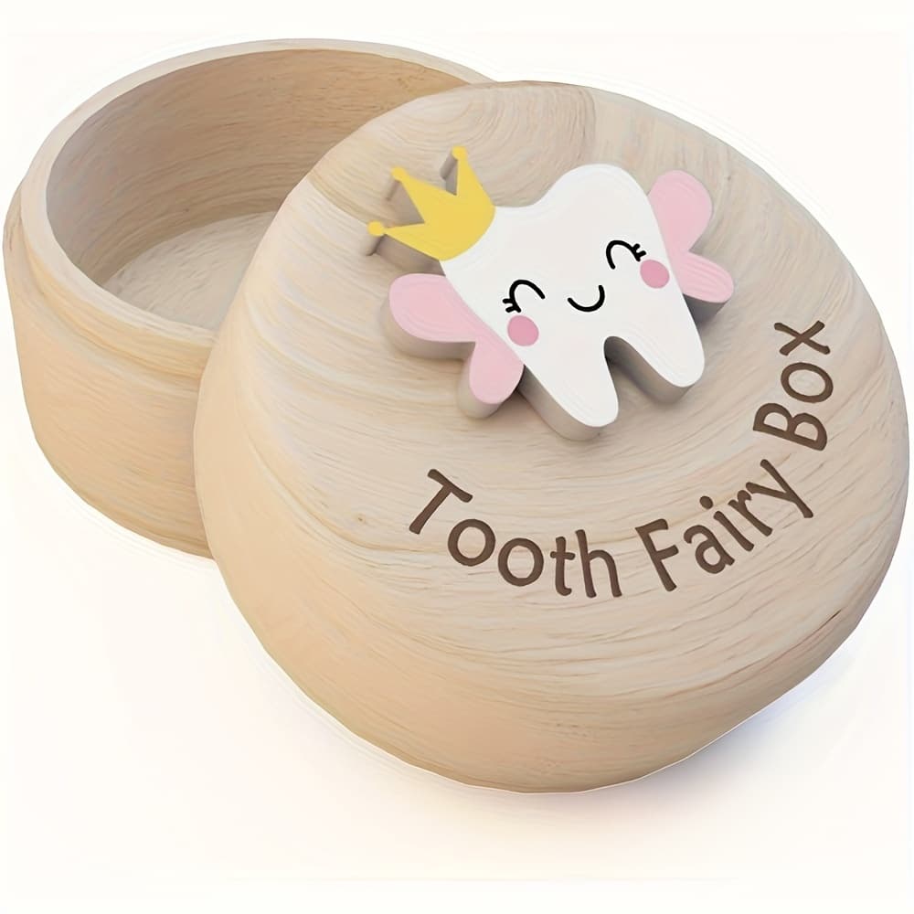 TEMU Fairy Wooden Tooth Box With 3d Teeth Detail - Perfect Keepsake For New Parents, Ideal Gift For Christmas, Halloween, Thanksgiving, Birthdays &