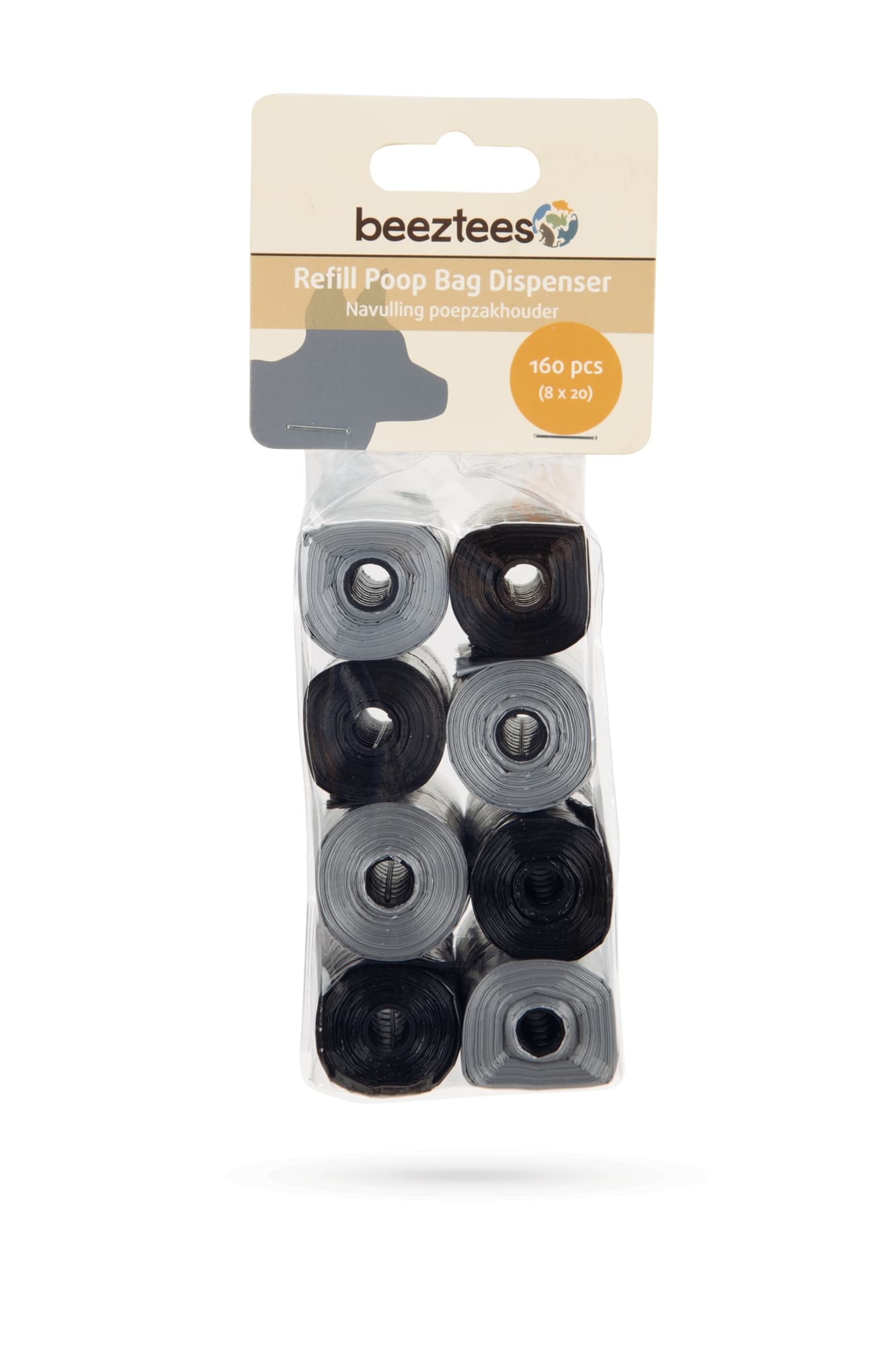 Beeztees navulling poepzakhouder zwart/grijs 8 x 20 stuks