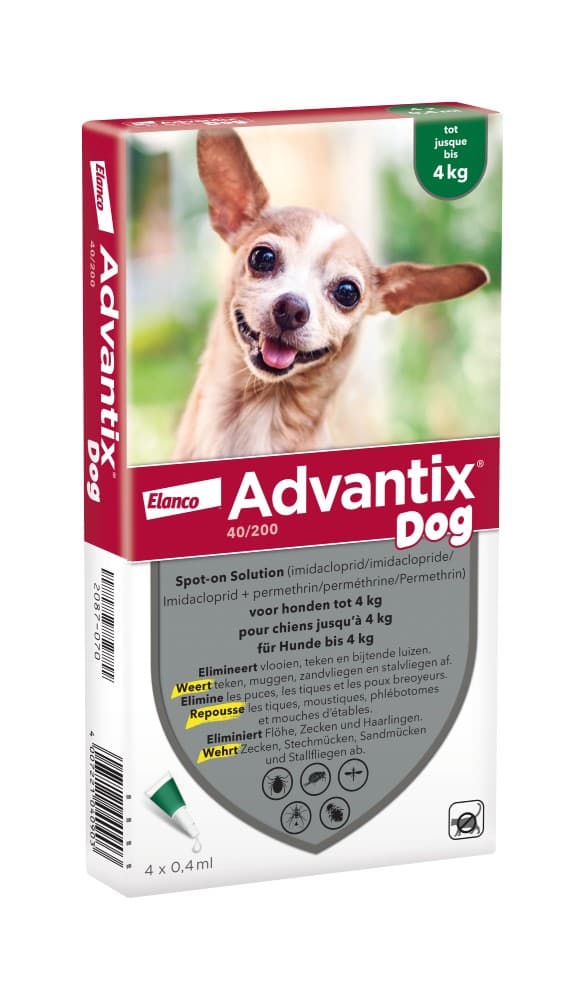 Advantix® très petit chien jusqu'à 4 kg - 4 mois de protection (4 pipettes)