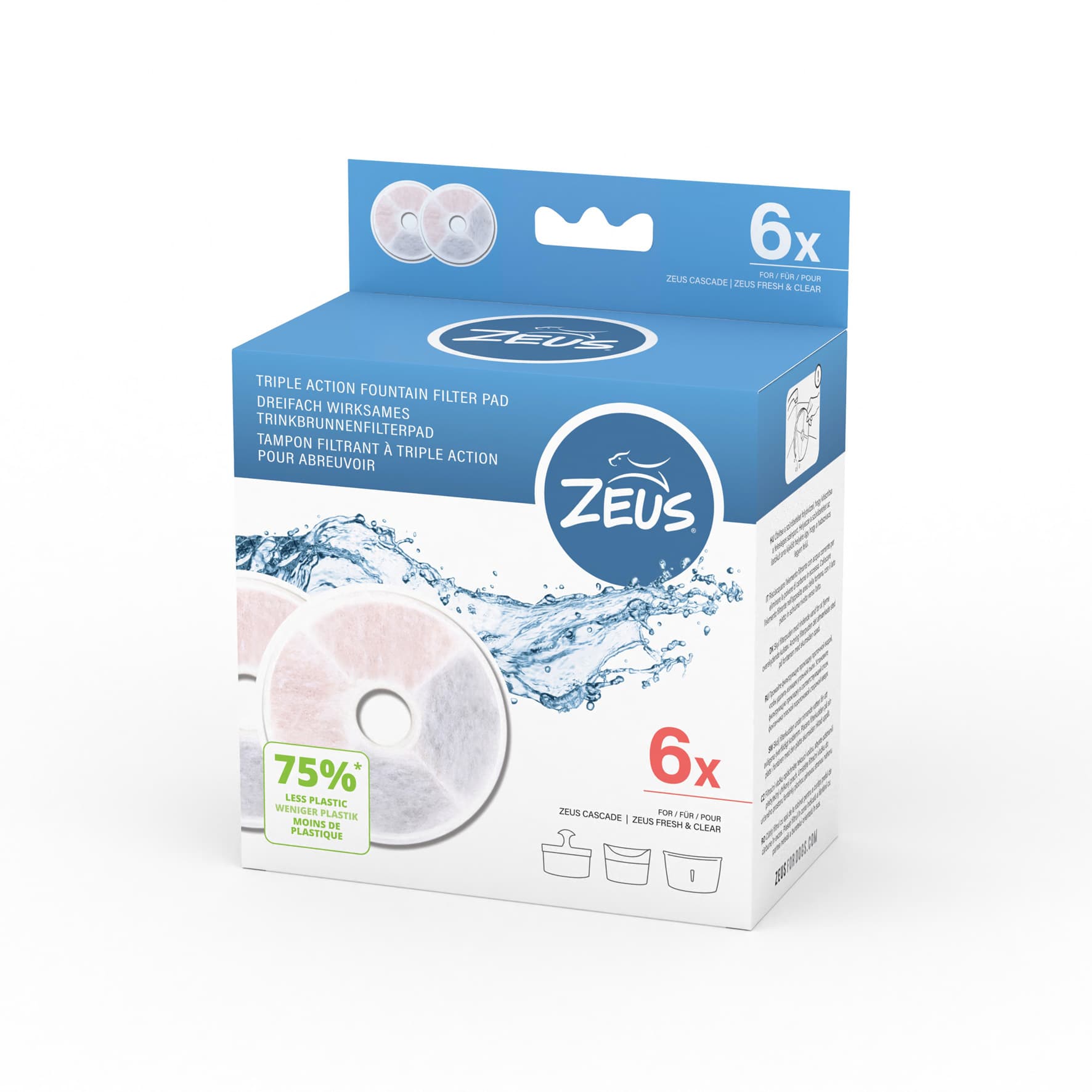 Accessoires : 6x filtres triple action sans cadre pour Zeus Fresh & Clear avec protection anti-éclaboussures chien