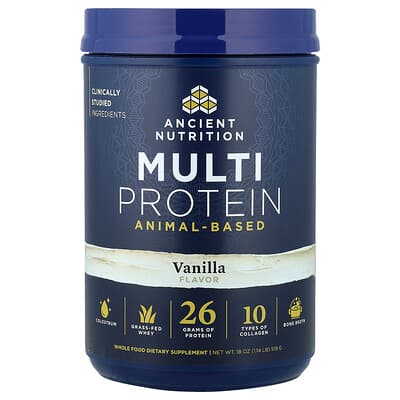 Ancient Nutrition, Multiproteïne, dierlijk, vanille, 1,14 lb (519 g)