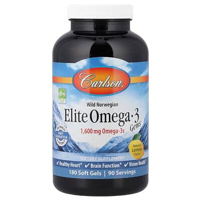 Carlson, Wild Norwegian, Elite Omega-3 Gems®, natuurlijke citroen, 180 zachte gels