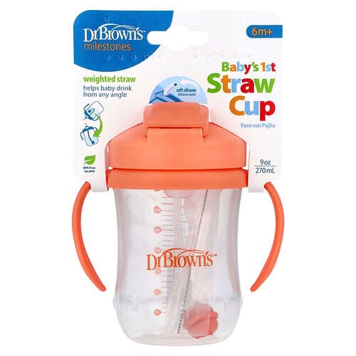 Dr. Brown's, Baby's eerste rietjesbeker, 6 maanden +, koraal, 9 oz (270 ml)