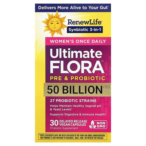 Renew Life, Ultimate Flora™ Pre- & Probiotica voor vrouwen, 30 veganistische capsules met vertraagde afgifte.