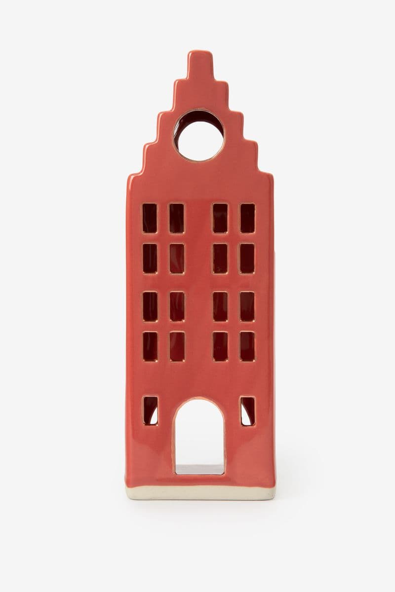 Photophore Maison Avec Pignon À Gradins - Rouge