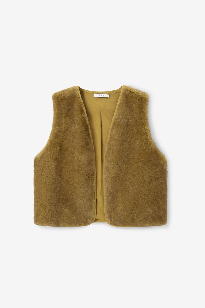 Donkergroen Faux Fur Gilet