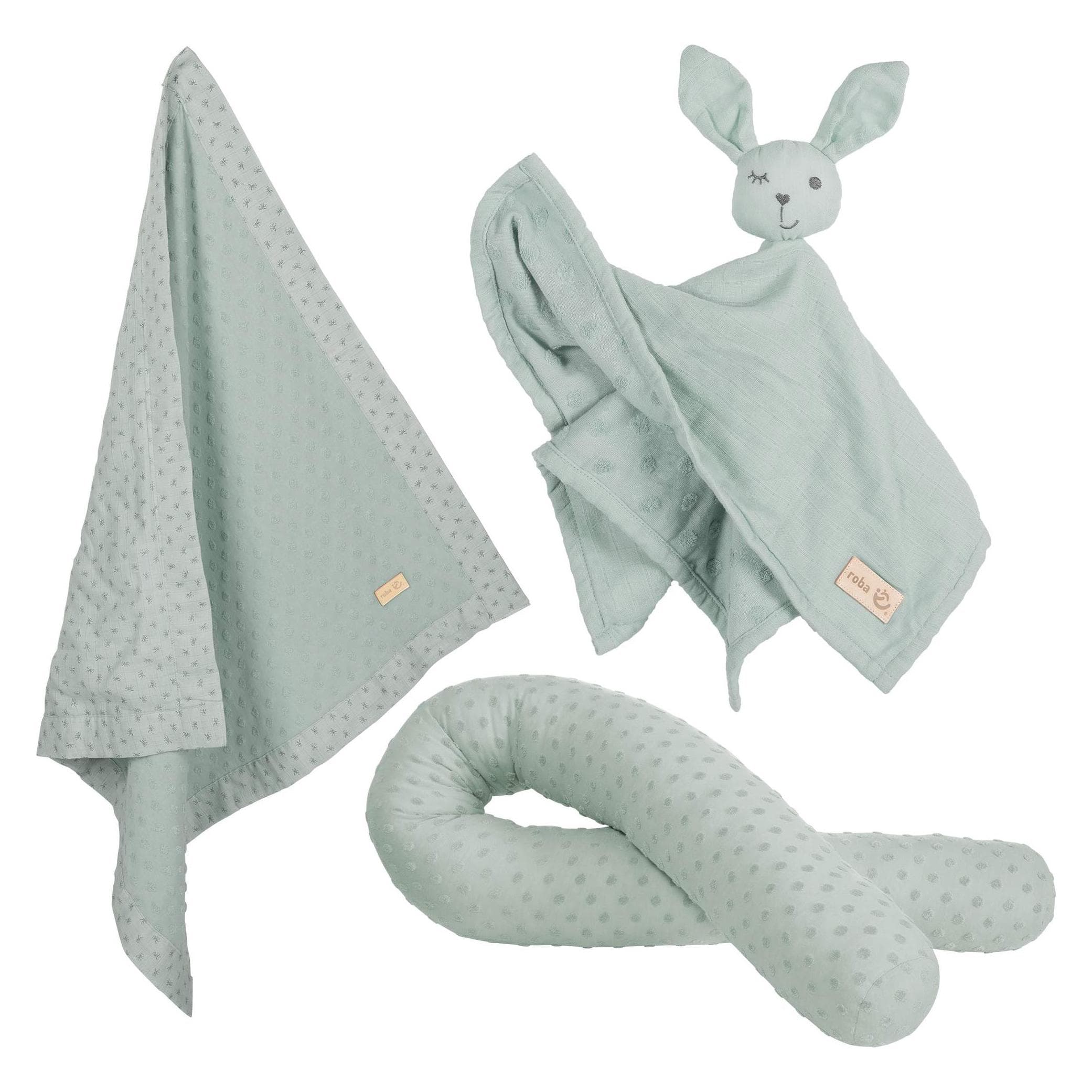 Roba, Knuffeldoekje, Geschenkset Baby Knuffel en Speel Lil Planet ijzig groen