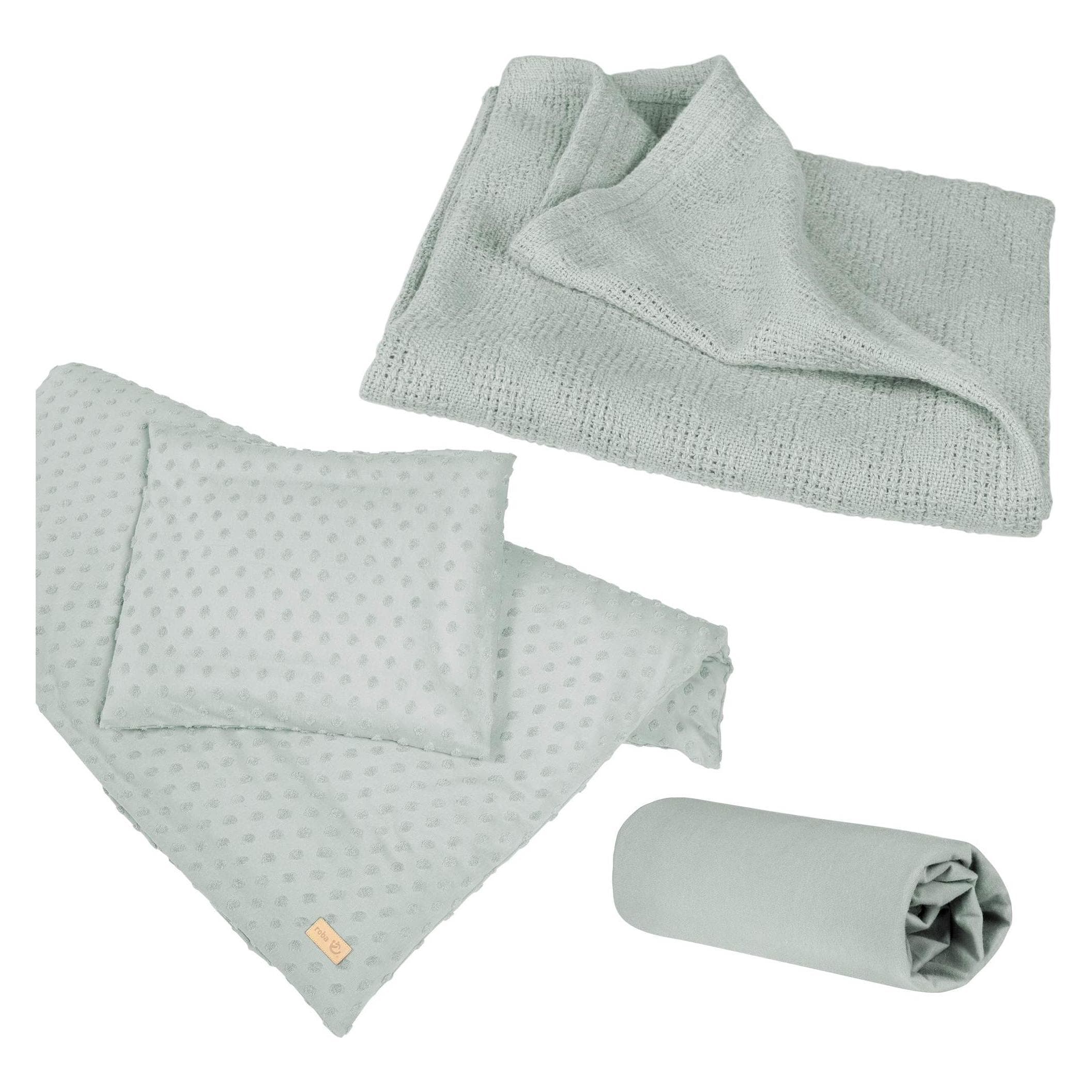 Roba, Beddengoed voor kinderen, Geschenkset BIO Jersey Slapen Klein Lil Planet frosty green (35 x 40 cm, 80 x 80 cm)