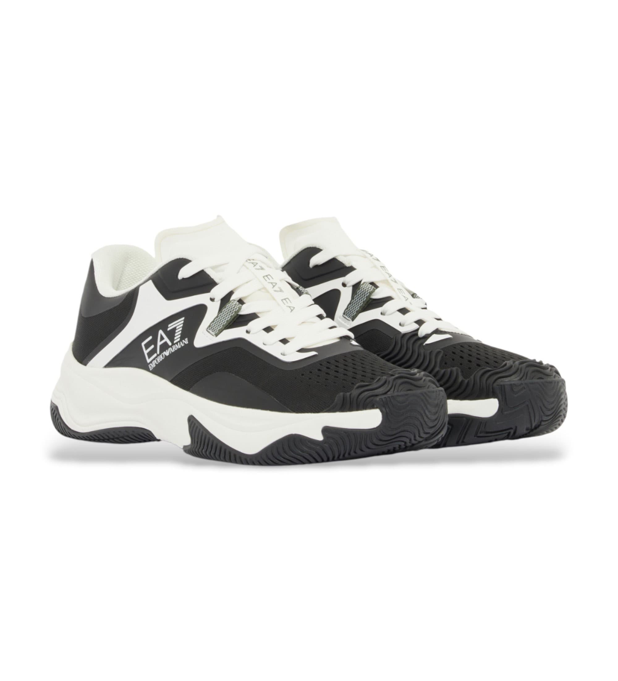 EA7unisex. X8X248_XK445 Trainers Hard zwart (38 2/3), Plat, Veters, Casual, Sportief, Tennis/padels, Meerdere sporten