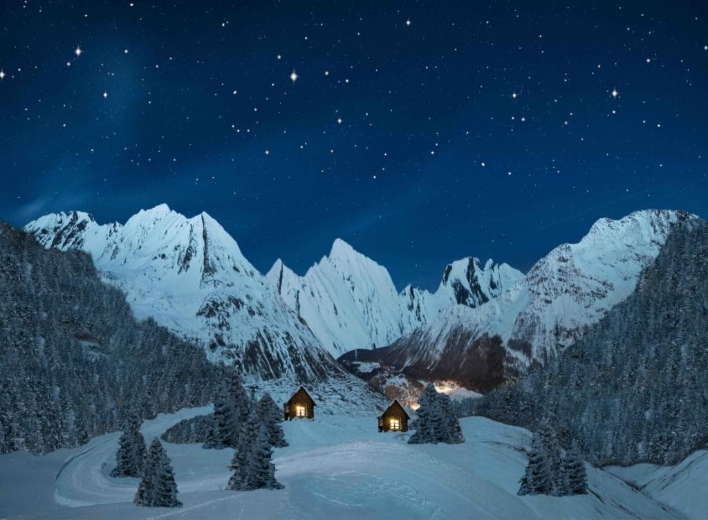 My Village Achtergrond canvas berglandschap nacht 76x56 cm