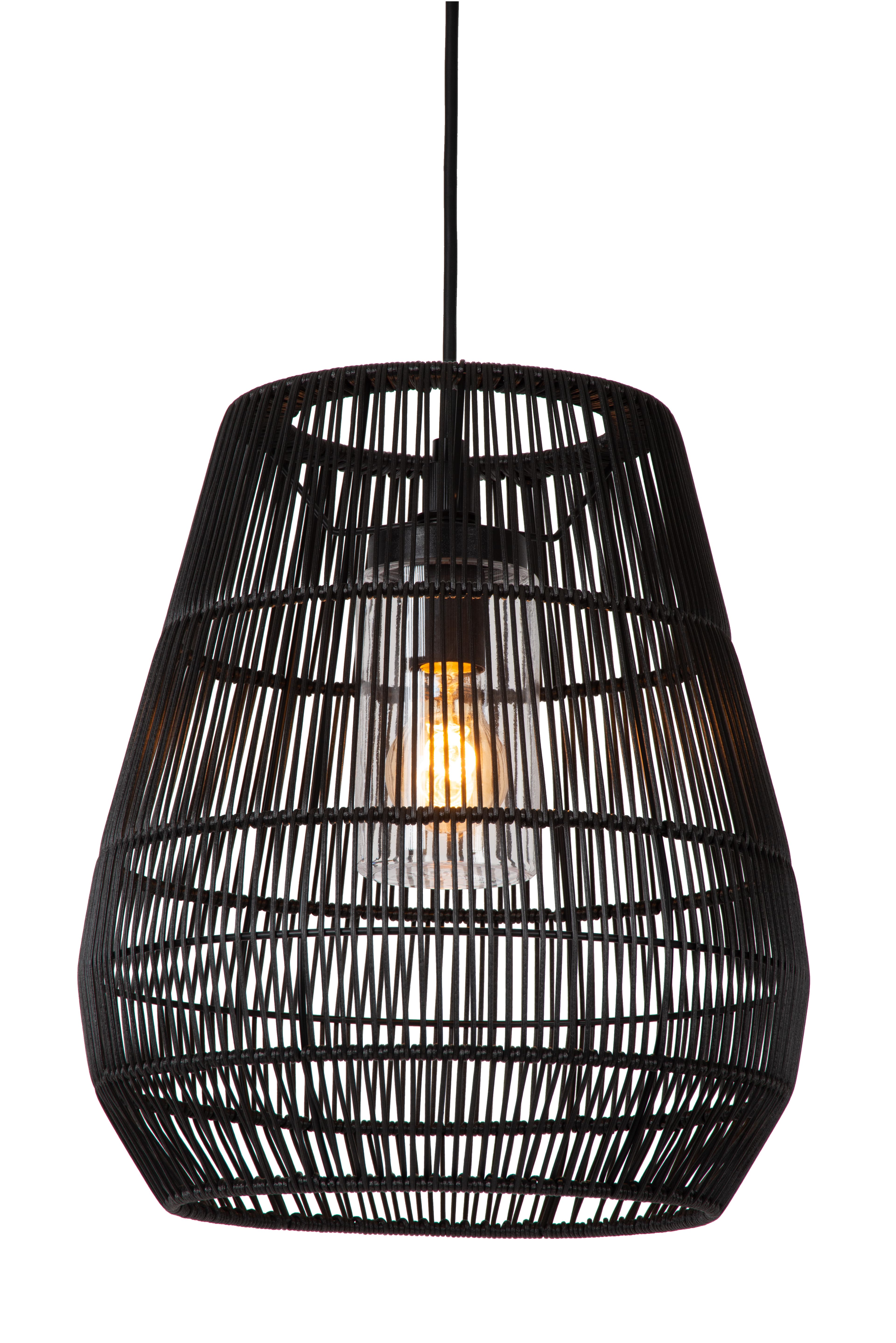 Lucide NERIDA - Hanglamp Binnen/Buiten - Ø 35 cm - 1xE27 - IP44 - Geschikt voor vide en hoge plafonds - Zwart