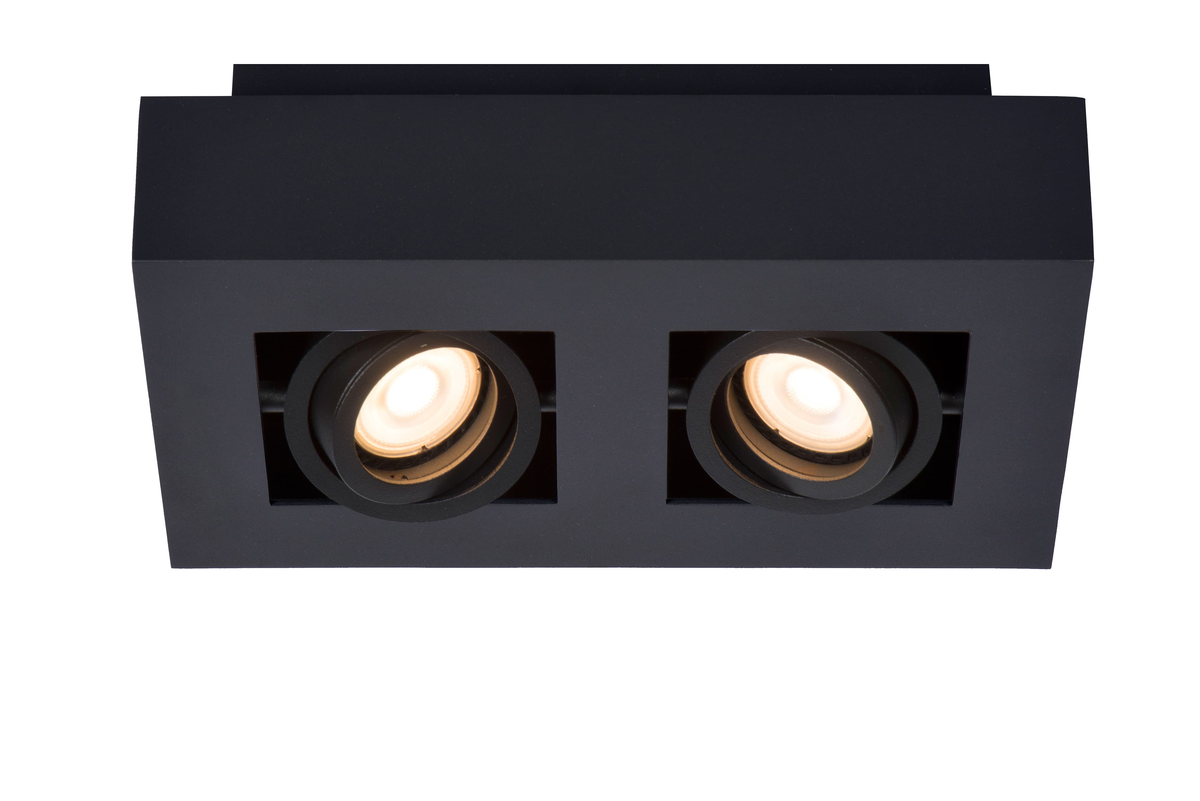 Lucide XIRAX - Plafondspot - LED Dim to warm - GU10 (MR16) - 2x5W 2200K/3000K - Zwart