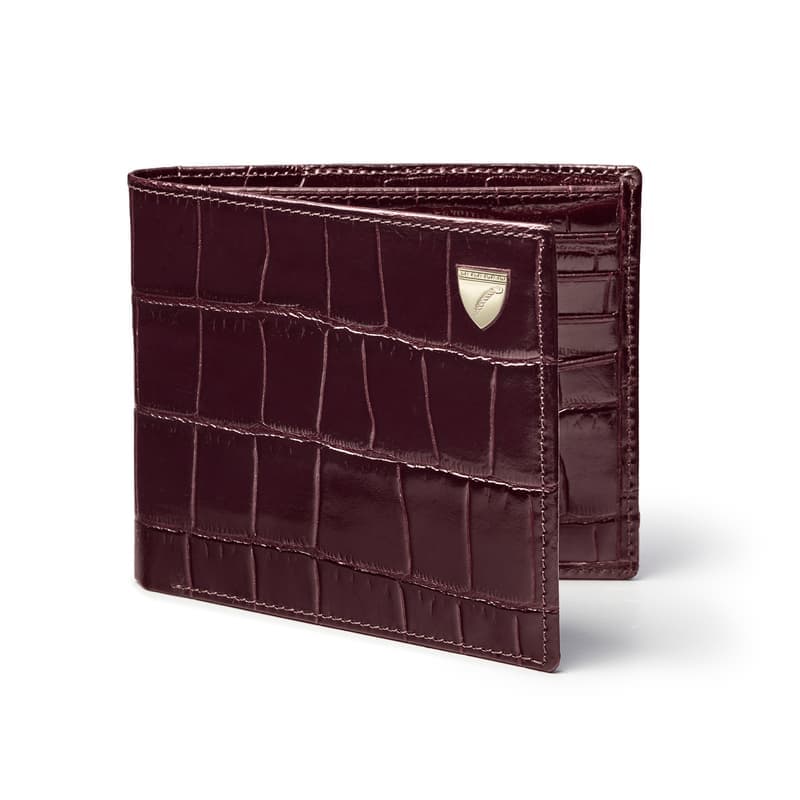 Aspinal of London 8 Card Billfold Wallet in Deep Shine Amazon Brown Croc