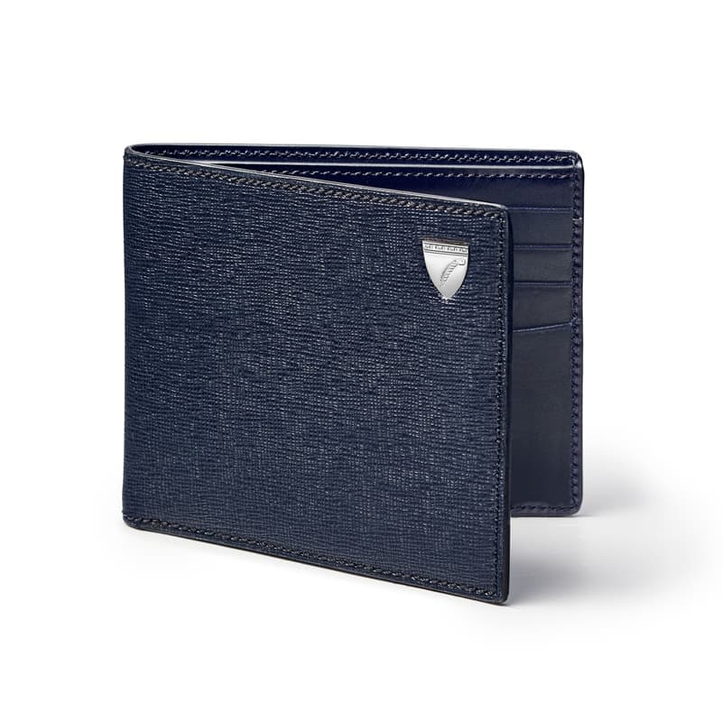 Aspinal of London 8 Card Billfold Wallet in Navy Saffiano & Smooth Navy