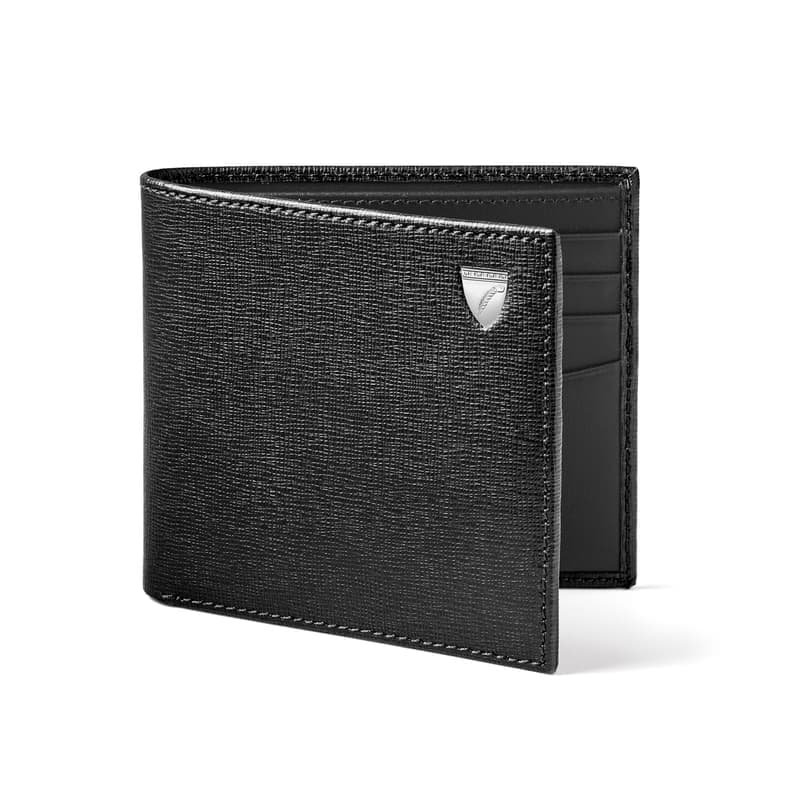 Aspinal of London 8 Card Billfold Wallet in Black Saffiano & Smooth Black