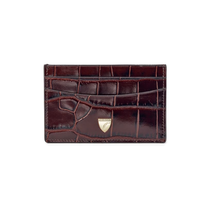 Aspinal of London Slim Credit Card Holder in Deep Shine Amazon Brown Croc