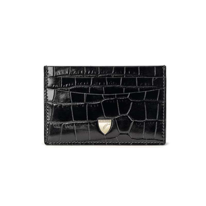 Aspinal of London Slim Credit Card Holder in Deep Shine Black Croc