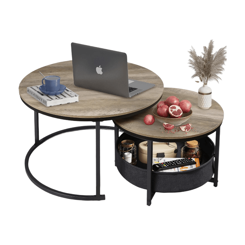 WLIVE 2er-Set runde Glas-Beistelltische, 80 cm und 60 cm Durchmesser, modern minimalistisch, für Wohnzimmer & Schlafzimmer, mit