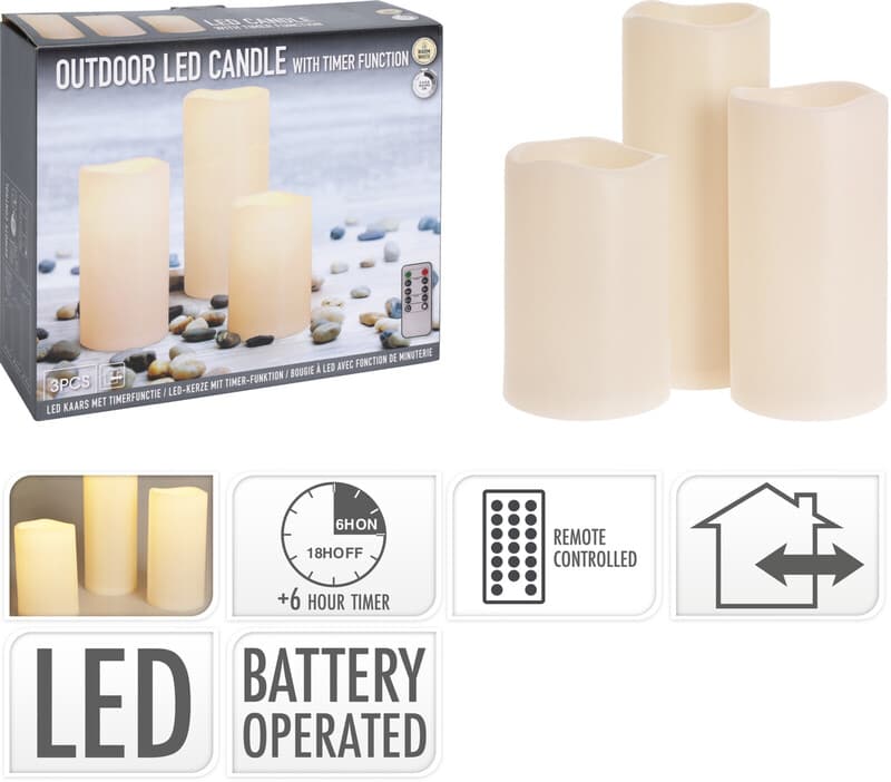 3er-Set batteriebetriebene LED-Kerzen mit Fernbedienung und Timer-Funktion