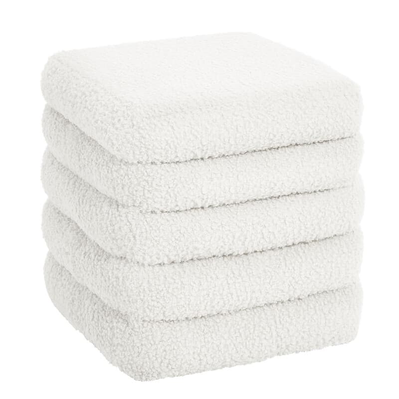 eSituro Aufbewahrungshocker, Faltbarer Hocker, gepolsterter Fußhocker Würfel, Teddy-Stoff, für Wohnzimmer Schlafzimmer, Weiß