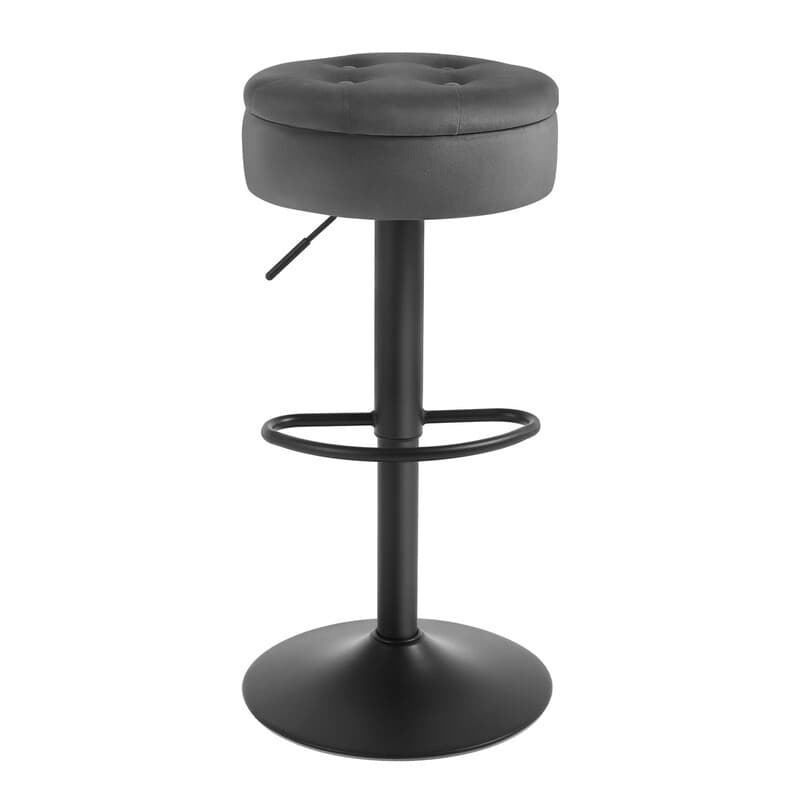 WOLTU Küchenhocker, Hoher Barhocker mit Stauraum, Höhenverstellbar und 360° drehbar, für Küche, Esszimmer, Bartheke, Samt, Metall, Dunkelgrau