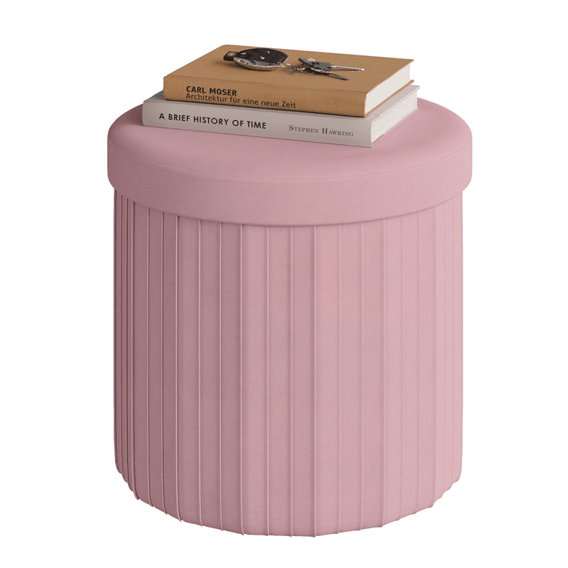 WOLTU Aufbewahrungshocker, Runder Stauraumhocker, Fußablage für Sofa, Niedriger Faltbarer Pouf-Hocker, für Wohnzimmer, Schlafzimmer, aus Samt,