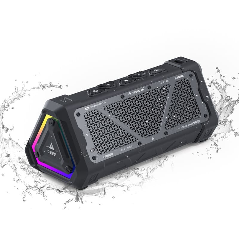 Mlove P3 Outdoor-Bluetooth-Lautsprecher, Bluetooth 5.3 Lautsprecher, Stereo-Sound, IPX7 wasserdicht, Micro-SD-Karte, RGB-Beleuchtung – Schwarz
