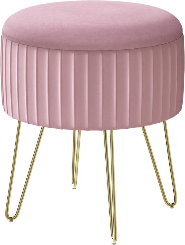 WOLTU Ottomane Fußhocker, Stauraum mit Niederländischem Samtbezug und Metallbeinen, Runder Hocker für Wohnzimmer/Schlafzimmer/Eingangsbereich,