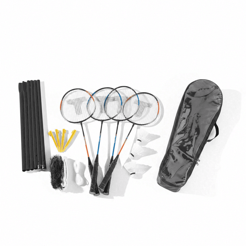 Komplettes Badminton-Set mit Netz und Schlägern für 4 Spieler