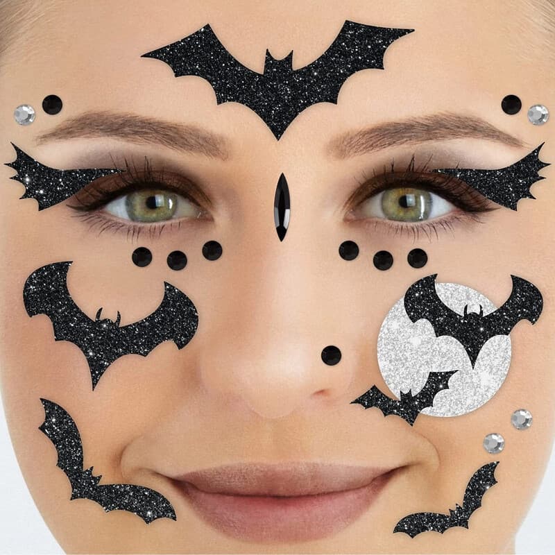 Face Tattoo Harlekin, temporäres Glitter Gesichtstattoo für Mottoparty, Halloween & Karneval, Kinder & Erwachsene