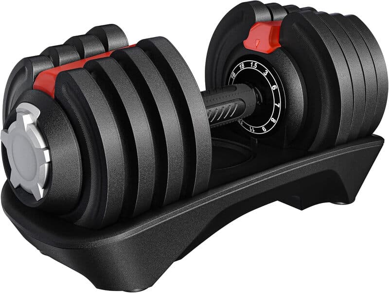 Yaheetech 12-in-1 Einstellbare Hanteln, 1-Sekunden-Einstellung von 1,5 kg bis 18 kg, platzsparendes Design für das Heimtrainingsstudio, Schwarz & Rot