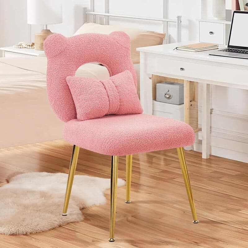 Ckaff Toiletten-, Schreibtisch- und Esszimmerstuhl mit abnehmbarem Wurfkissen und verstellbaren goldenen Beinen, für Schlafzimmer, Wohnzimmer und