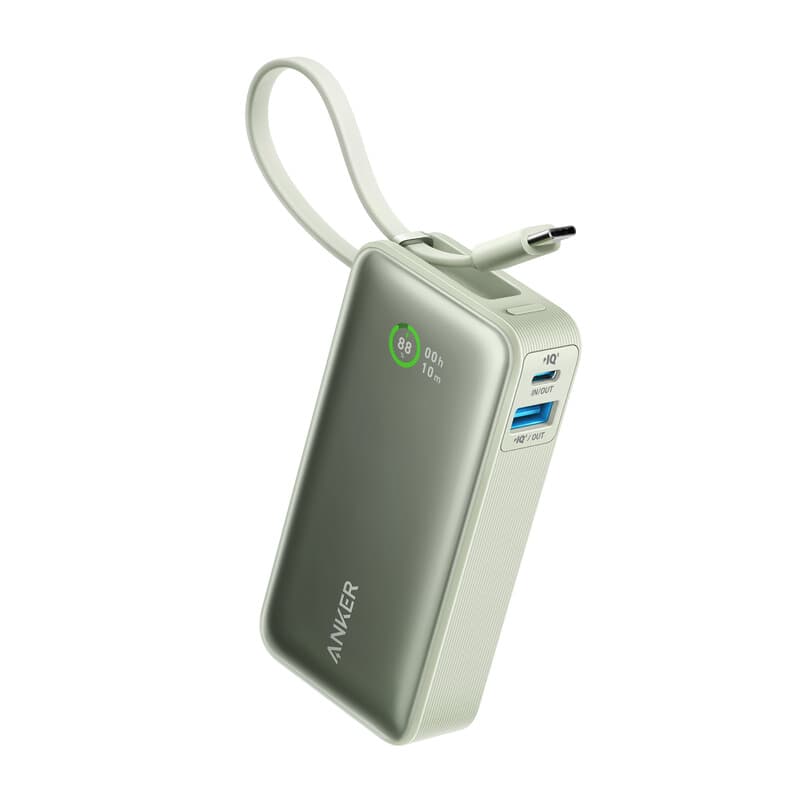 Anker nano powerbank (10.000 mAh, 30 W, integriertes USB-C-kabel, grün)