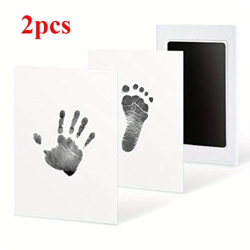 TEMU 2-pack Baby Handprint & Footprint Diy Kit, Non-toxic Black Ink Pad With 2 Papers, Newborn Souvenir Casting, Infant Hand & Foot Molds, Paper