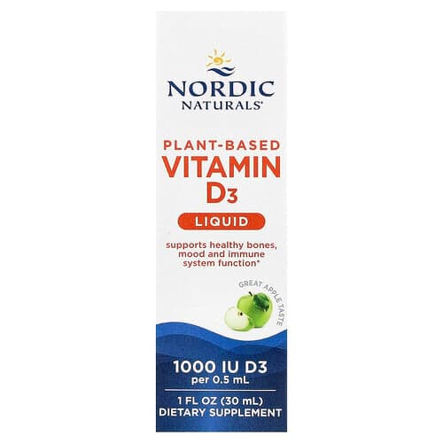 Nordic Naturals, Plantaardige vitamine D3-vloeistof, grote appel, 25 mcg (1,000 IE), 1 fl oz (30 ml)