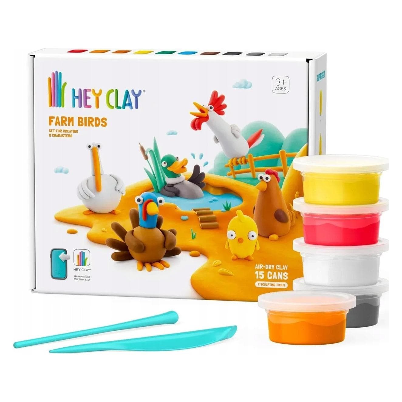 Hey Clay Boerderij Vogels Set 15 stuks 15 blikken 15020CEE15