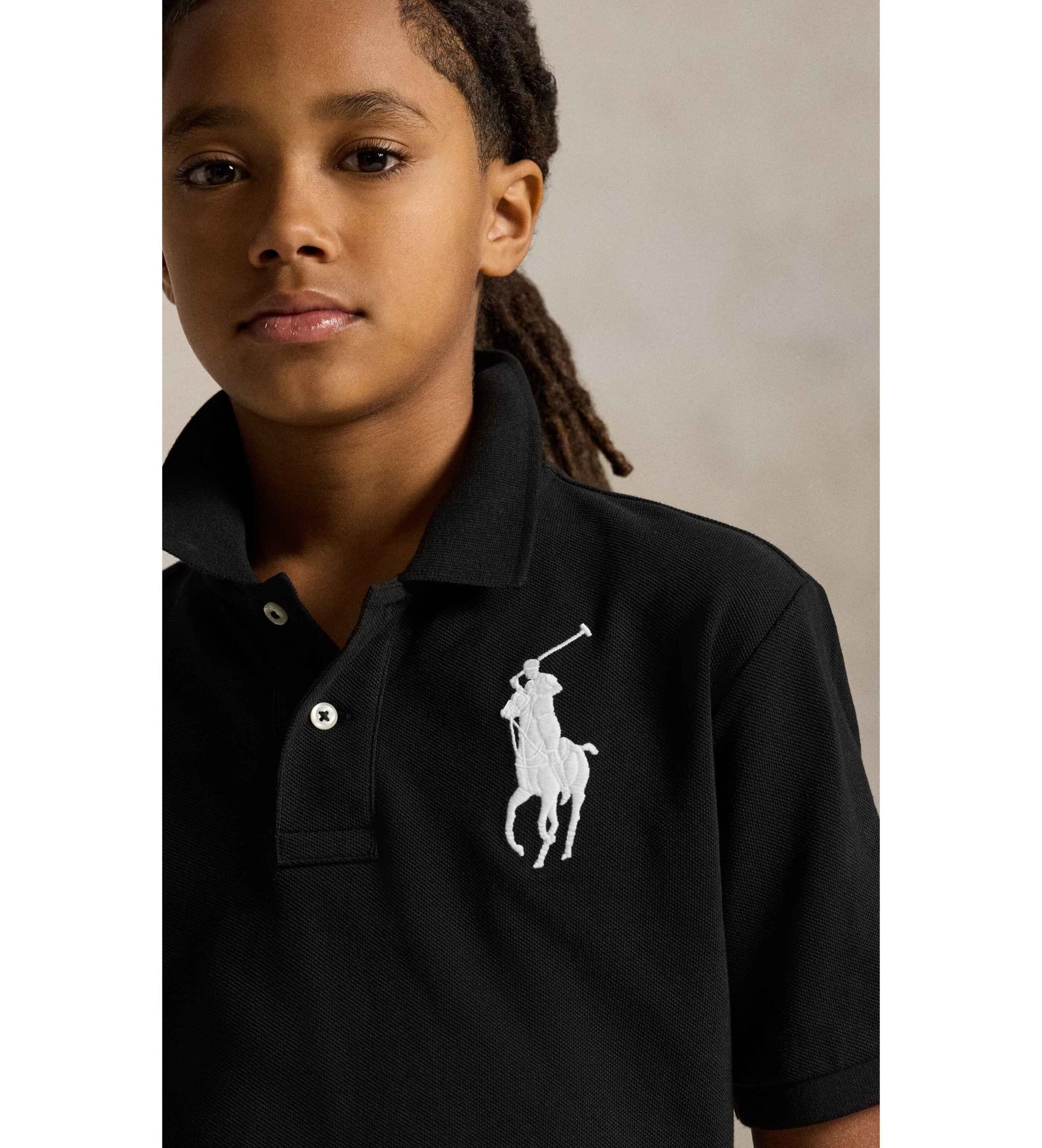 Polo Ralph Laurenvoor jongens. 323670257015 Katoenen piqué polo met zwarte Big Pony ((XL) 13/14años= 163/174cm), Klassiek, Korte mouwen, kin